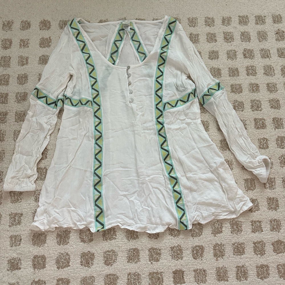L*Space Cream Swim Coverup with Green crochet Accents